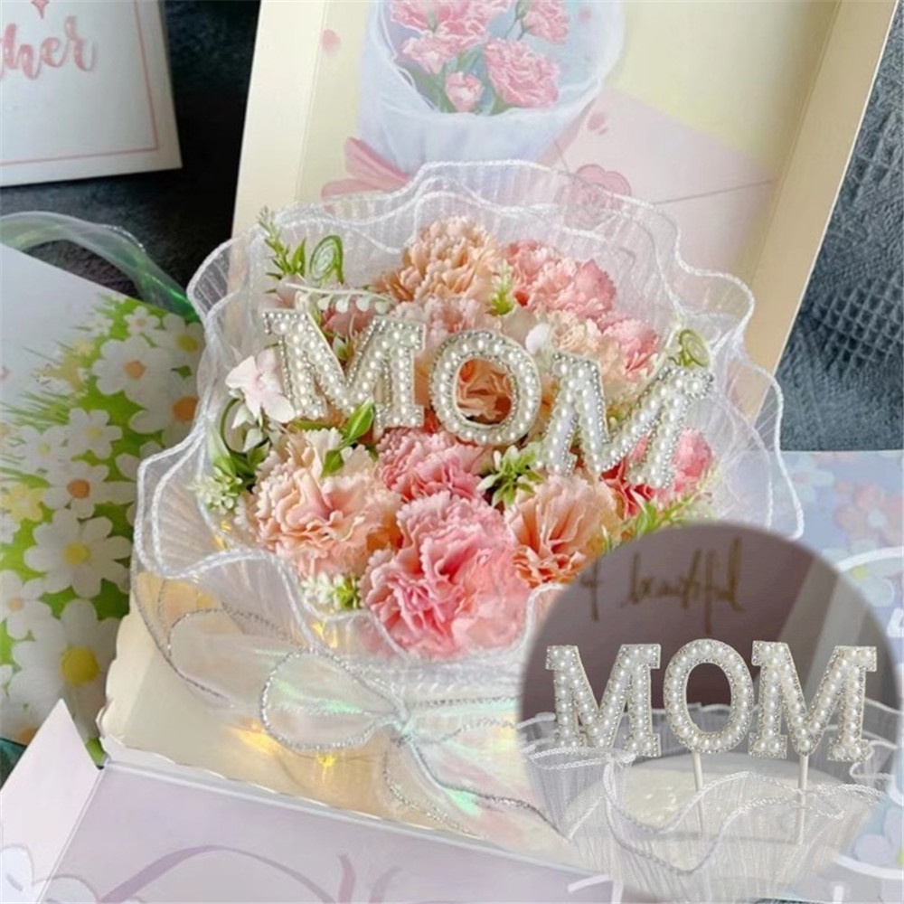 Dekorasi Kue DIY Bentuk Buket Mutiara Tulisan Happy Mother 's Day