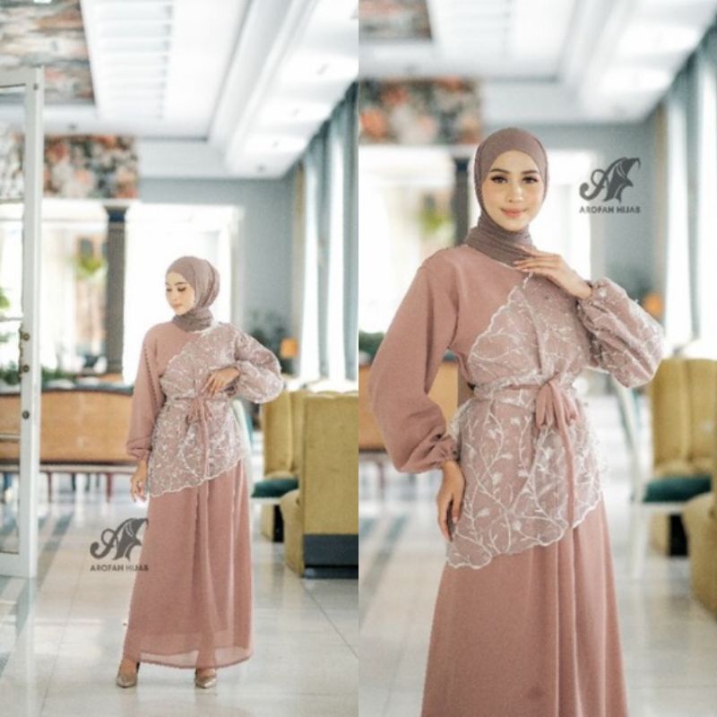 GAMIS BROKLAT gamis brukat kondangan warna nude MEWAH ELEGAN MODERN Size S-M, L , XL, XXL / Bridesma