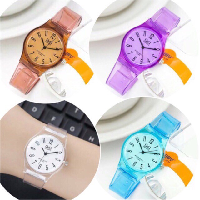 J-189 Jam Tangan Transparan Merek Q&Q / Jam Tangan Wanita ( 1 Kg = 52 Pcs )