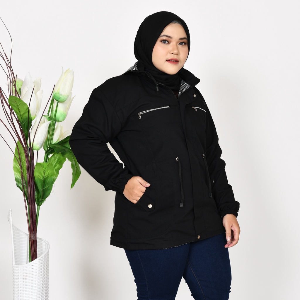 Jaket Parka Wanita Jumbo Bigsize Musim Dingin Outdoor  Bahan Kanvas Premium