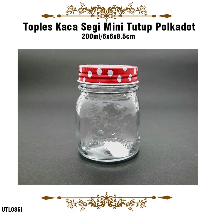 [1kg 6pcs] Toples Kaca Segi Mini Tutup Polkadot TOP-5508 200ml