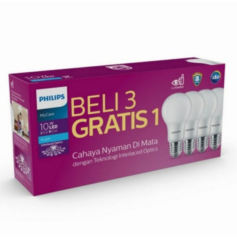 Philips lampu LED MyCare 10 Watt 6 Watt isi 4 pcs bola lampu led