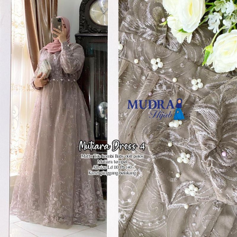 Gamis Tile Brokat - Gown Mutiara By Mudra Hijab