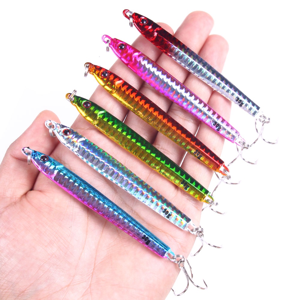 Hengjia 6pcs/Lot SLOWER Long Metal Jig Fishing Lure Umpan Pancing Cast Jigging Spoon Tiruan Bentuk Ikan Berat 30g / 40g / 60g Artificial Shore Metal Bait Sea Tackle