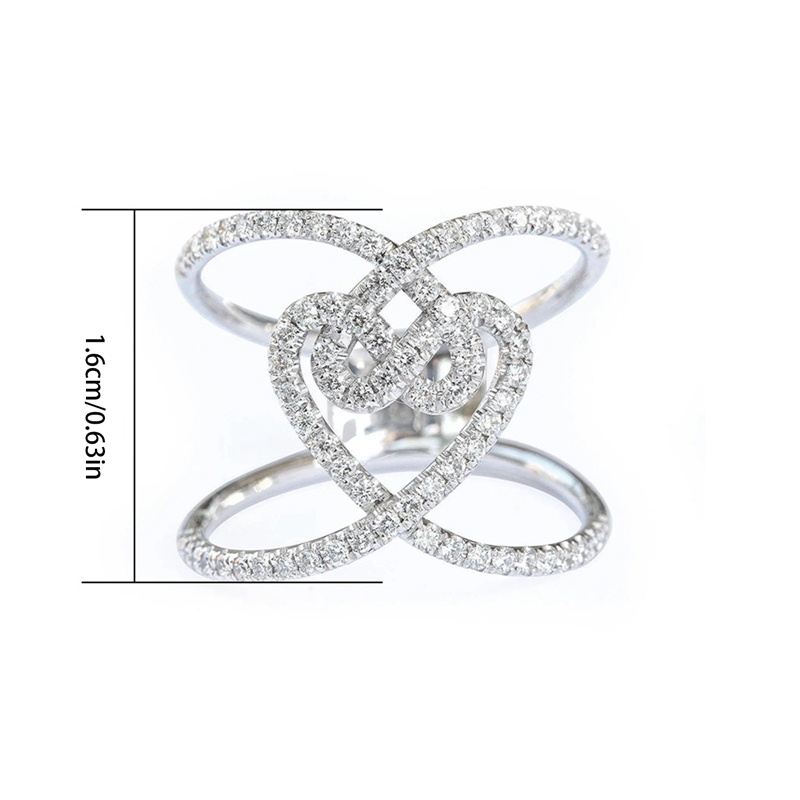 Cincin Desain Hati Ganda Aksen Kristal Kubik Zirkonia Untuk Wanita