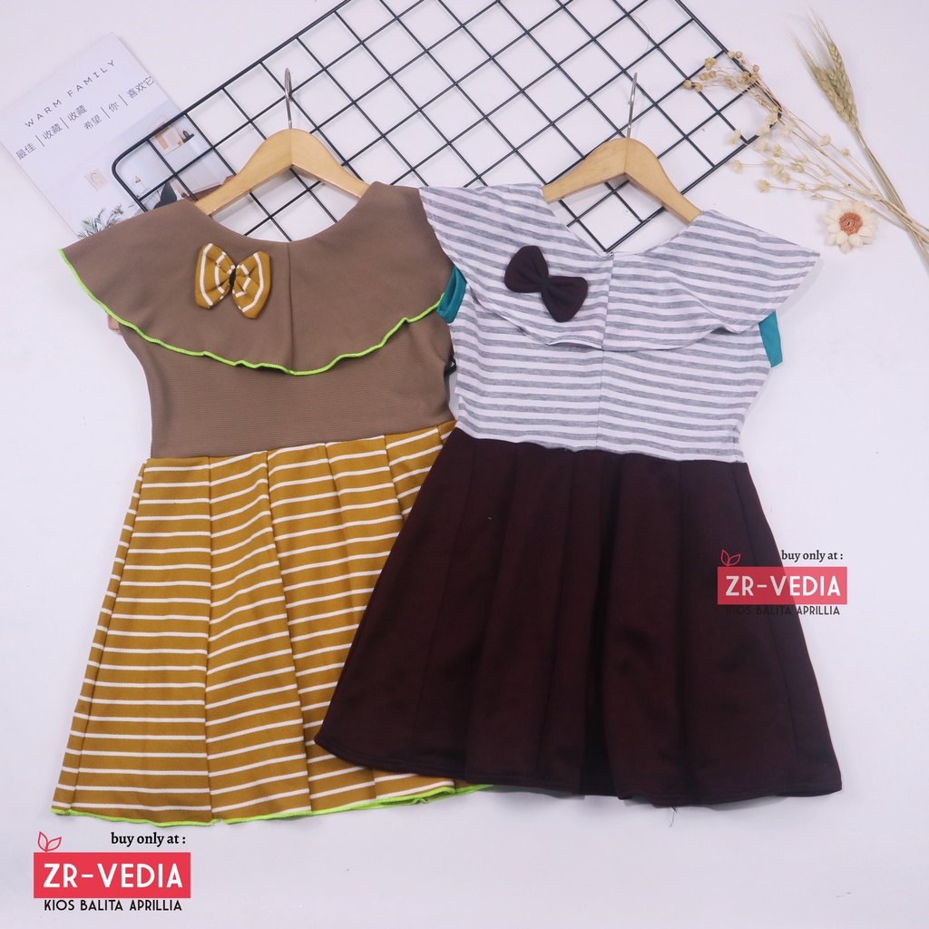 Dress Evelin uk 3-4 Tahun / Baju Anak Perempuan Atasan Model Dres Cewek Gaun Pesta Motif Polos Bunga