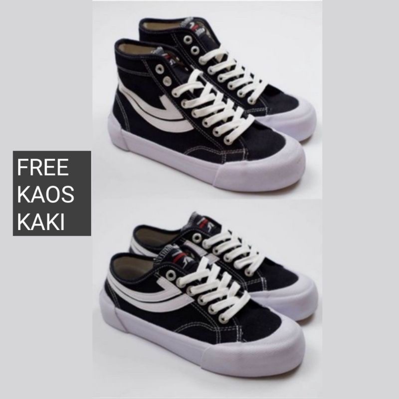 SEPATU JOHNSON GALAXY PRO HIGH LOW CUT BLACK WHITE ORIGINAL - Jonshon GP Galaxi Pro Black White Low 