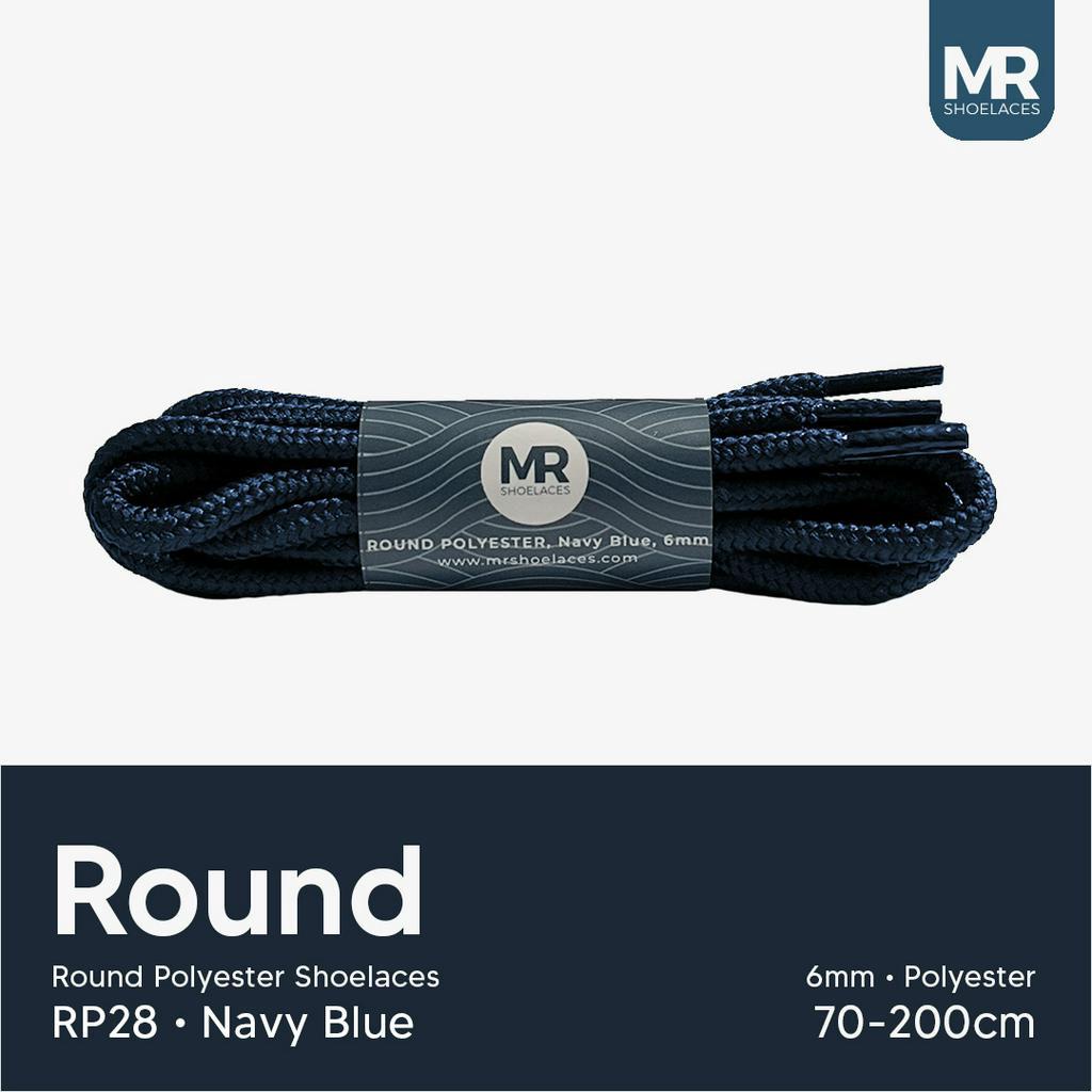 MR Shoelaces RP28 Navy Blue (Biru Laut) Tali Sepatu Bulat Round Big 6mm Shoelaces 90cm 100cm 120cm 150cm 180cm-200cm Polyester