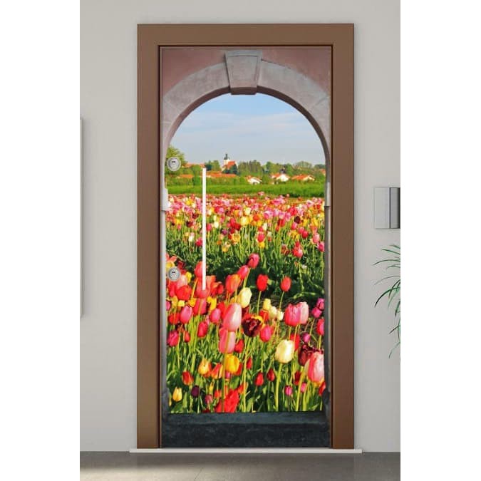 WALLPAPER CUSTOM 3D WALLPAPER KUSTOM WALLPAPER PINTU MOTIF BUNGA 3D