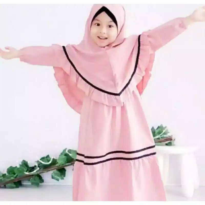 GAMIS ANAK SET KERUDUNG RIANA MOSSCREPE PREMIUM UTK 2-9 TAHUN