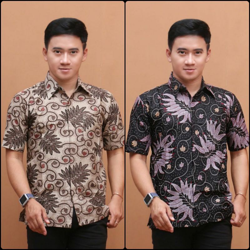 [TERBARU] Batik Pria Lengan Pendek premium BATIK BERKAH HRB026 motif KERATONAN Kode 002 size M L XL