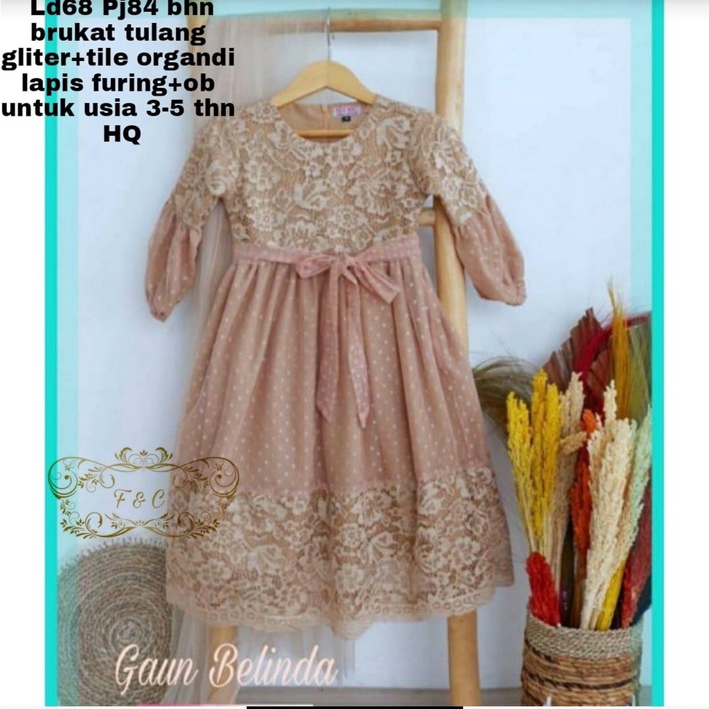 DRESS BELINDA KID FASHION PAKAIAN ANAK PEREMPUAN GAUN DRESS BRUKAT FEHM