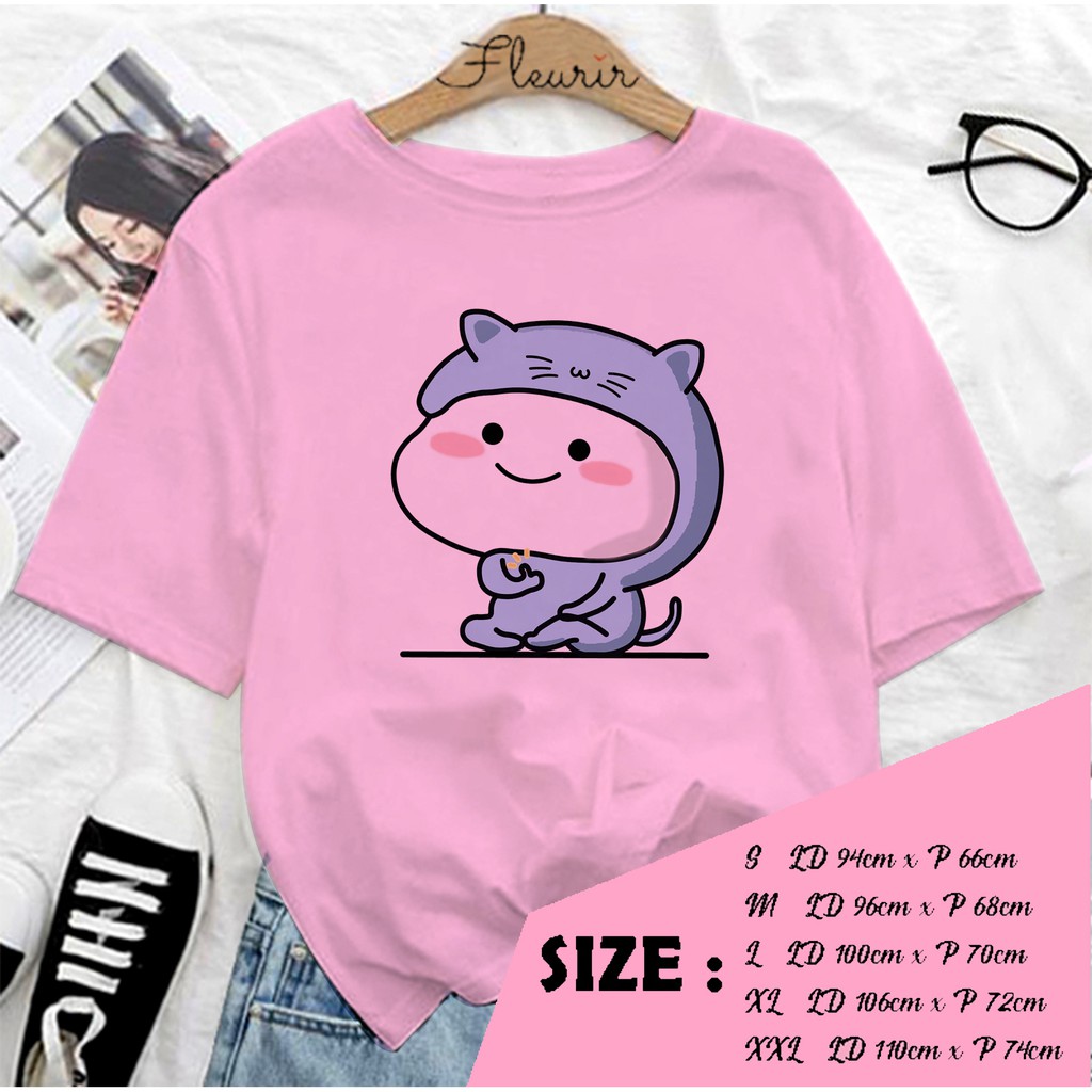 FLEURIR - KAOS PENTOL CAT STICKER WANITA DEWASA LENGAN PENDEK TEE UNISEX OVERSIZED JUMBO