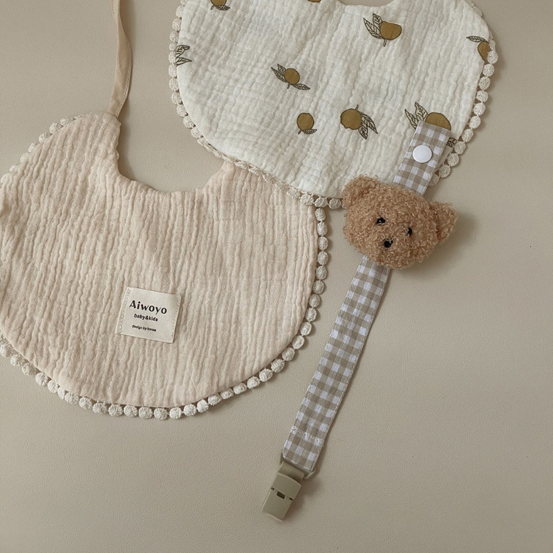 Cute Bear Plaid Cotton Pacifier Chain Clip Baby Nursing Teether Soother Holder
