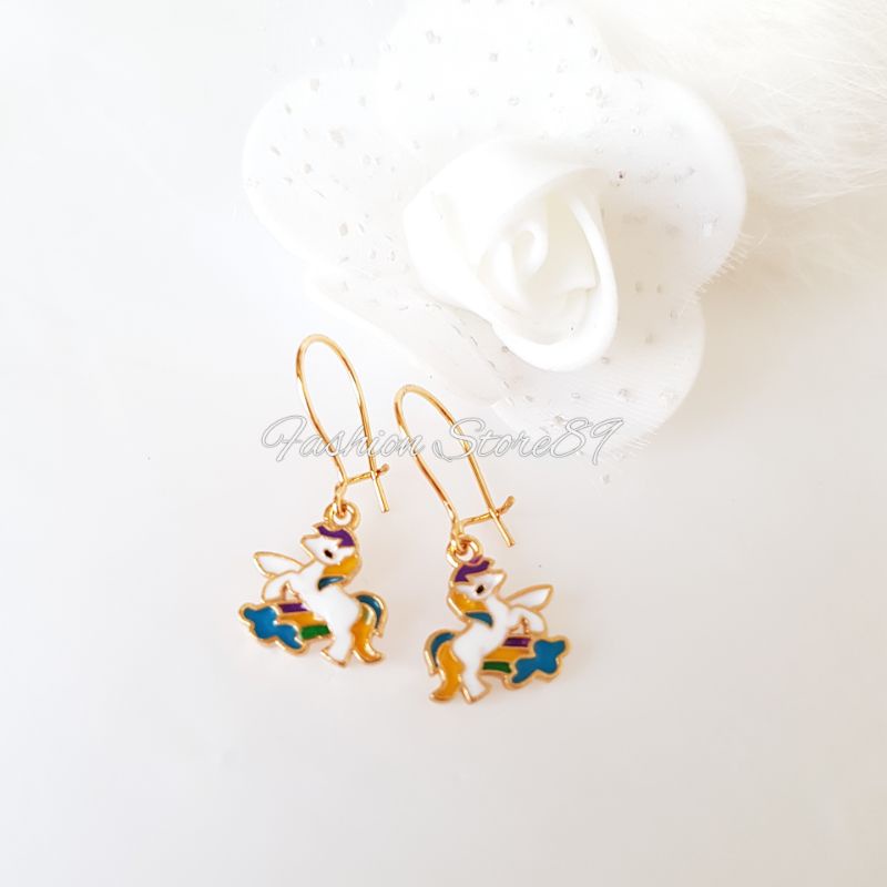 Anting Anak Unicorn Pink perhiasan lapis emas 18k yaxiya impor unicorn anting impor anting anak anting kuda poni pink