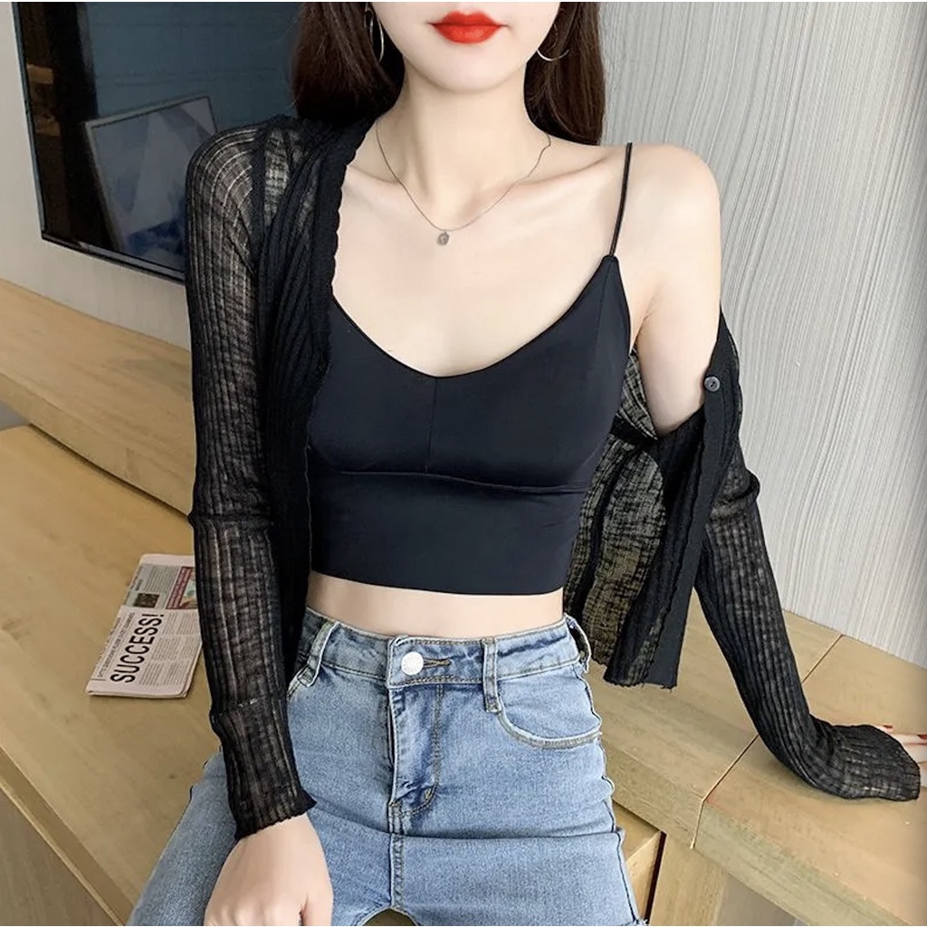 Tanktop Wanita Korea Bra Seamless Tali Spaghetti Strap Push Up Bralette BH Kamisol Dalika