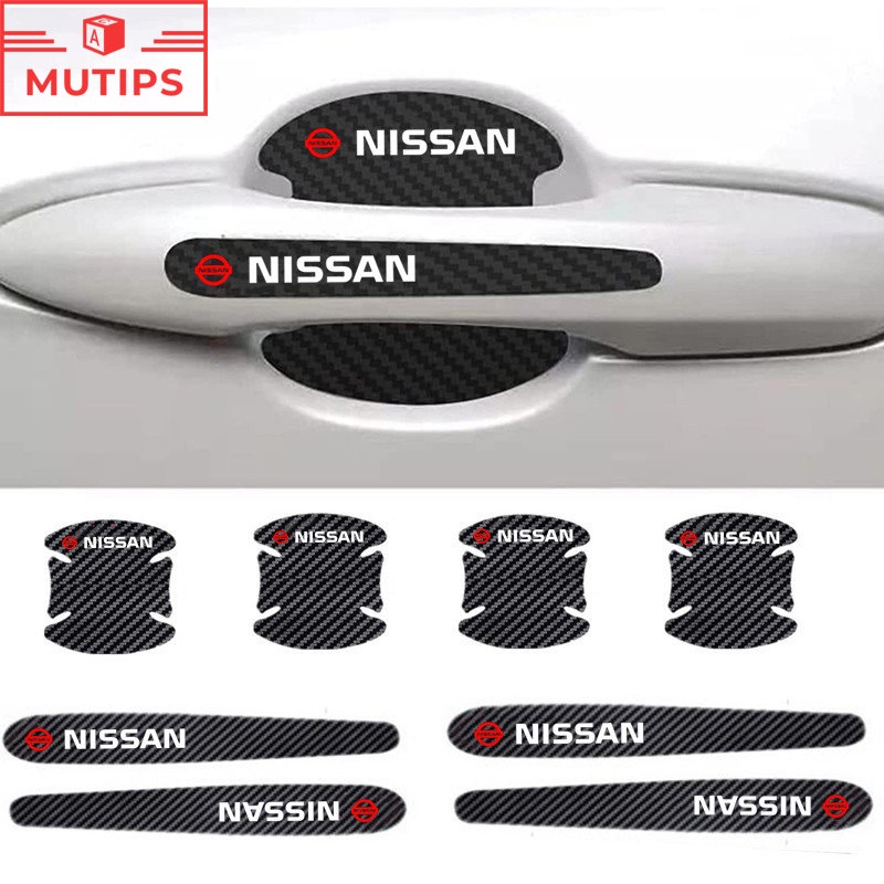 Nissan 8Pcs Stiker Pelindung Handle Pintu Mobil Bahan Karbon Fiber Untuk Xtrail March Terrano Gtr Livina Serena Juke Skyline t31 t30