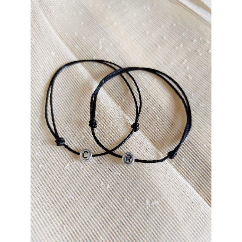 Gelang Nama Huruf inisial Bulat silver bisa couple Tali kecil waterpoof 1mm