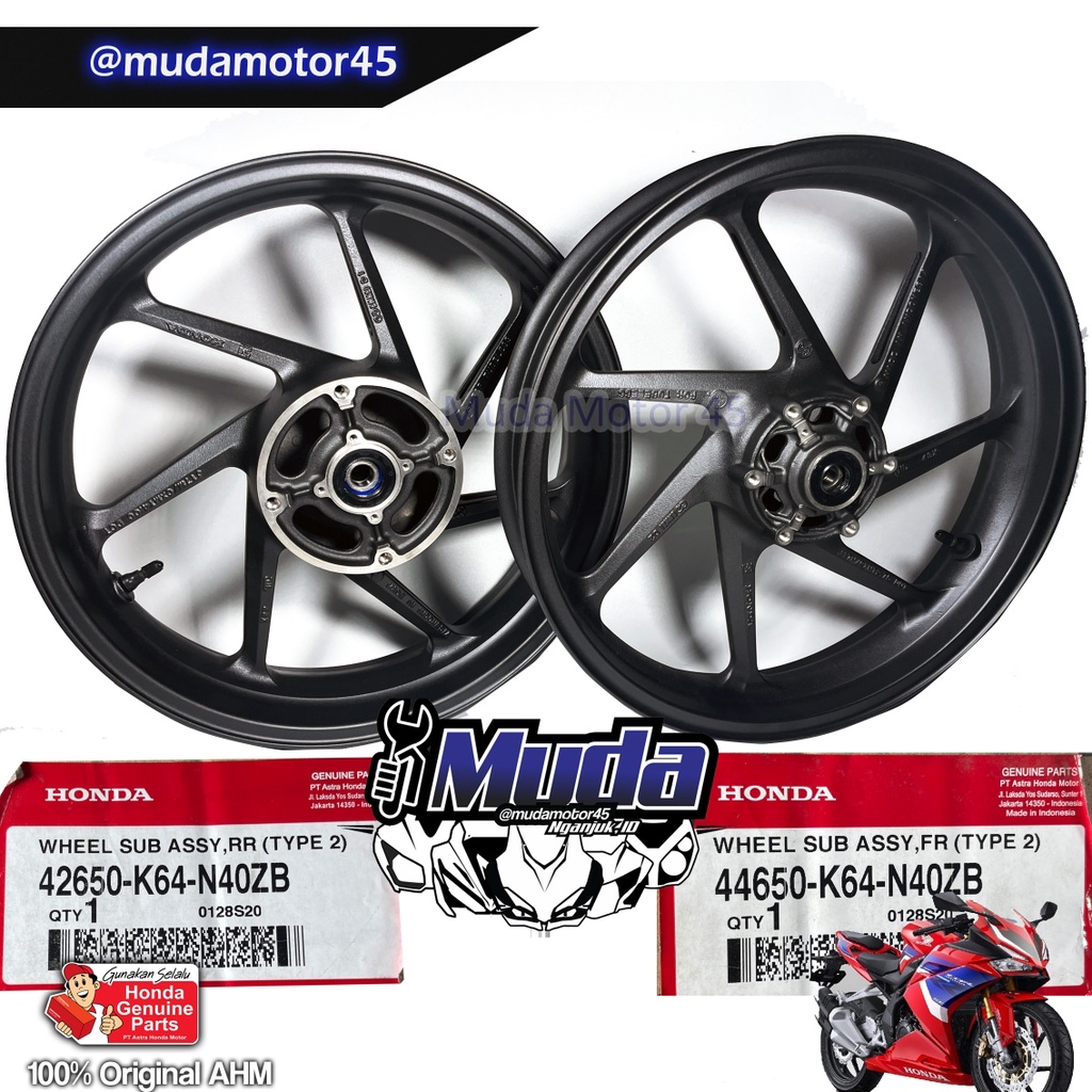 VELG SET BEARING SEAL DEPAN BELAKANG CBR250RR TIPE STD NON ABS SP QS 44650-42650-K64-N40ZB WHEEL RIM