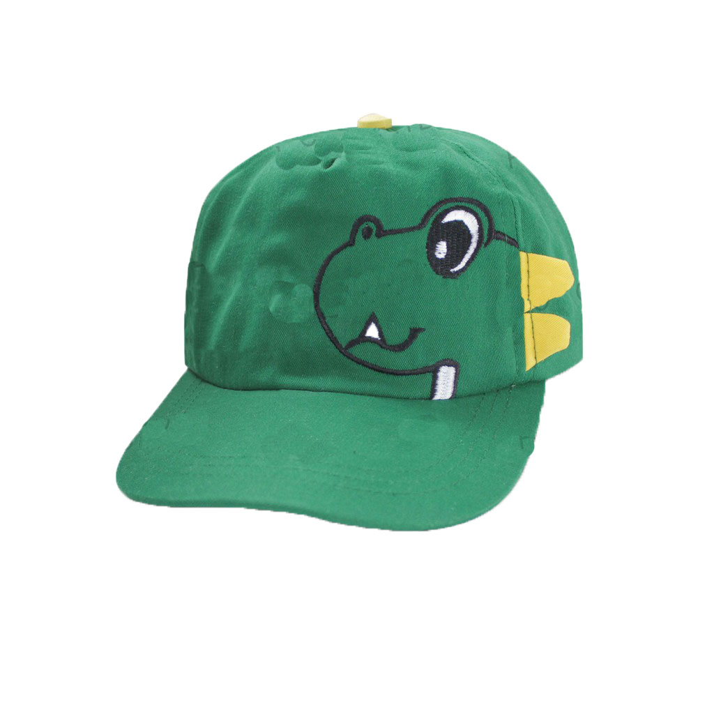 TOPI ANAK DINO KARAKTER DINOSAURUS BORDIR NAMA TULISAN-HIJAU