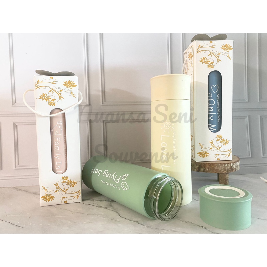 Souvenir Botol Minum Travel 400ml Tumbler Kaca Motif My Zone My Way Termos Infuser Water Cover Plast