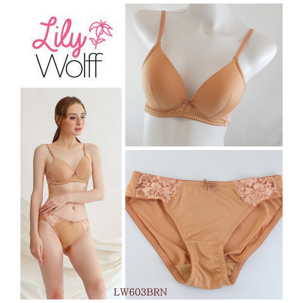 BRA SET WANITA RENDA FULL CUP TANPA KAWAT  LILY WOLFF, PAKAIAN DALAM LW603BRN