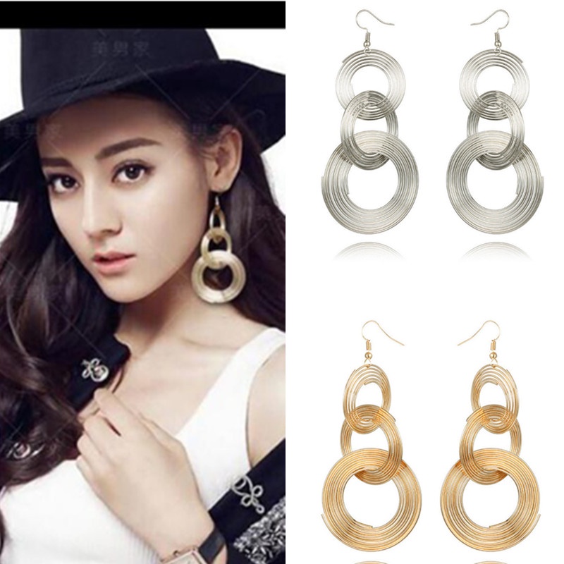 Anting Bentuk Lingkaran Multilayer Bahan Metal Gaya Korea Untuk Wanita