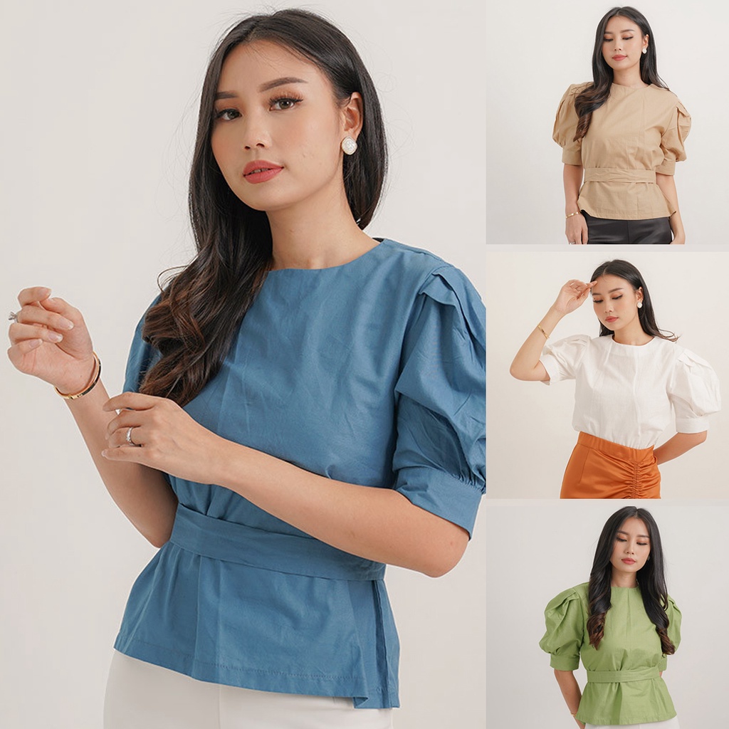 Blouse wanita lengan pendek Rabuya/ Atasan Lengan Balon