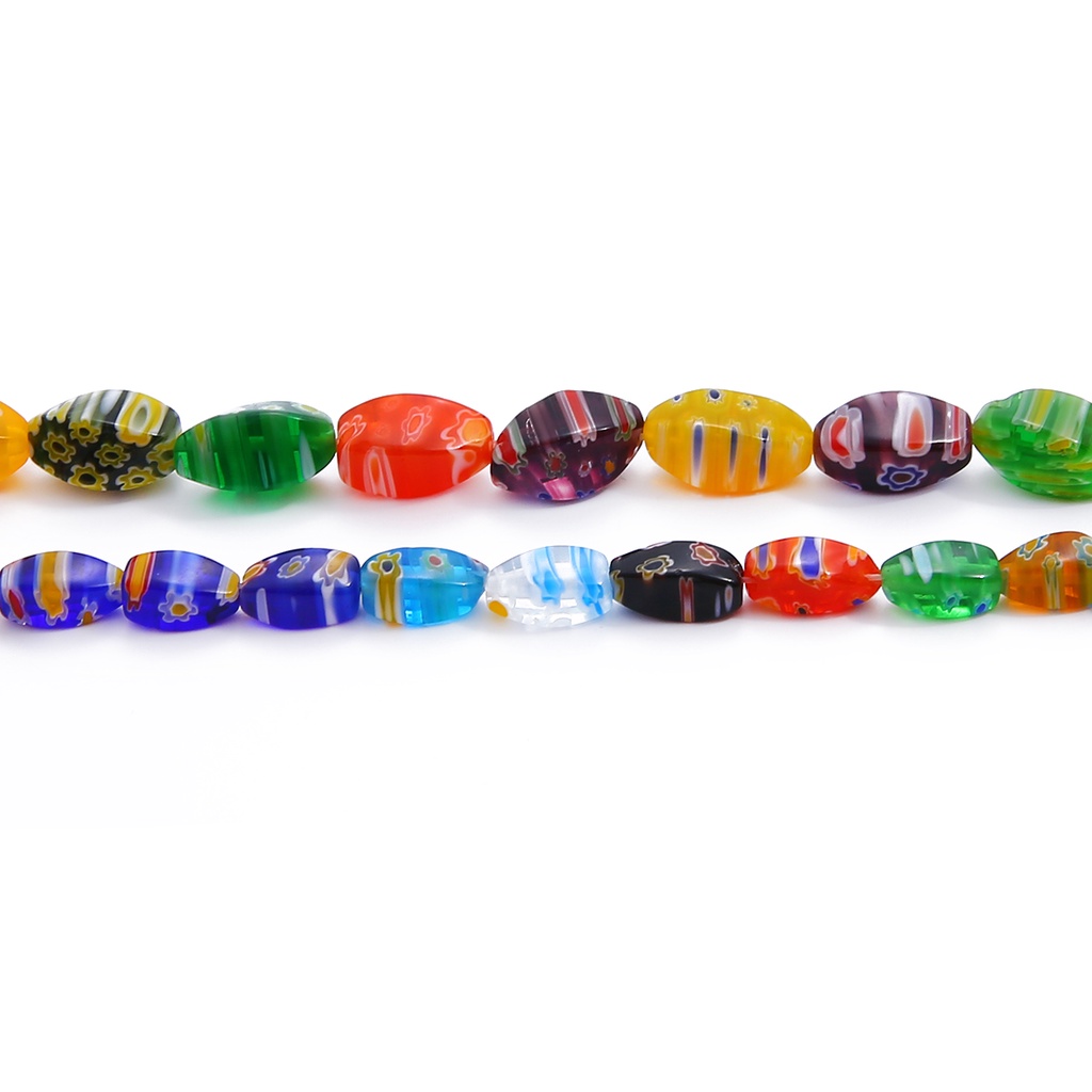 24-34Pcs 6x12/8x16mm Putar Bentuk Oval Pola Bunga Warna Campuran Lampwork Manik-manik Kaca DIY Perhiasan Gelang Membuat Temuan DIY