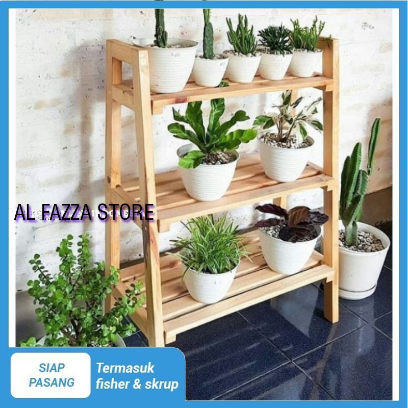 Rak susun 3 kayu tingkat / Rak susun bunga / Rak serbaguna / Rak minimalis / Rak tanaman