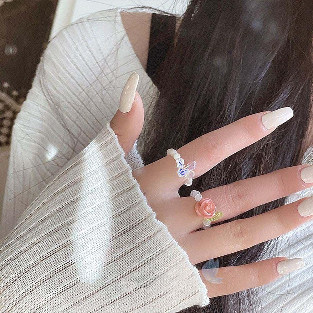 Mxbeauty Cincin Kupu-Kupu Perempuan Retro Vintage Elegan Manik Manis Peri Perhiasan Fashion