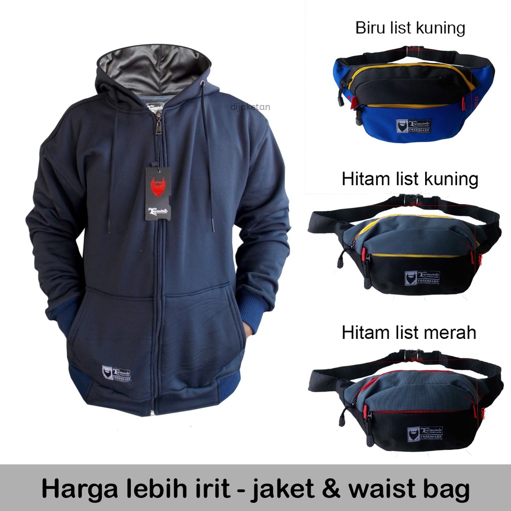 (Free Waistbag) Jaket Hoodie Pria Navy Full Bahan Lembut Original Treebeard