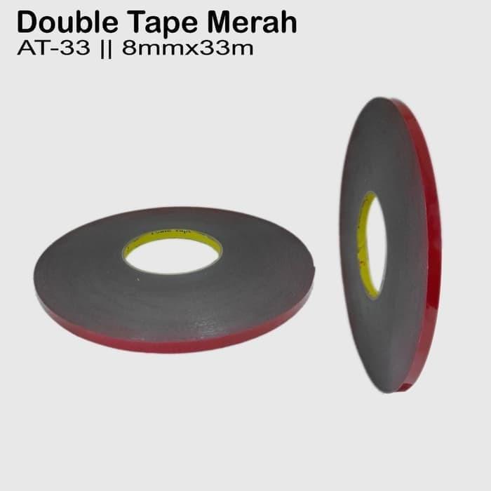 Double Tape Perekat Lem Bolak Balik Talang Air Mobil- Merah 8Mm X 33M