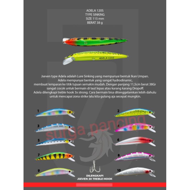 minnow J-SEVEN ADELA 120S umpan lure mancing 38gr