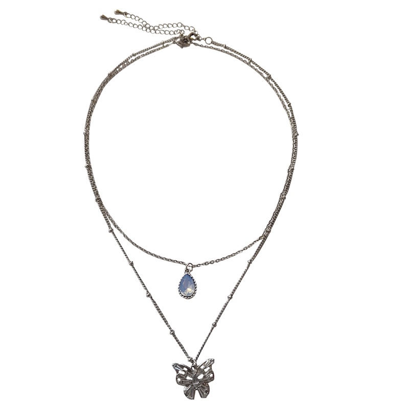 Butterfly Kalung Multilayer Liontin Kupu-Kupu Berlian Biru Gaya Korea Untuk Aksesoris