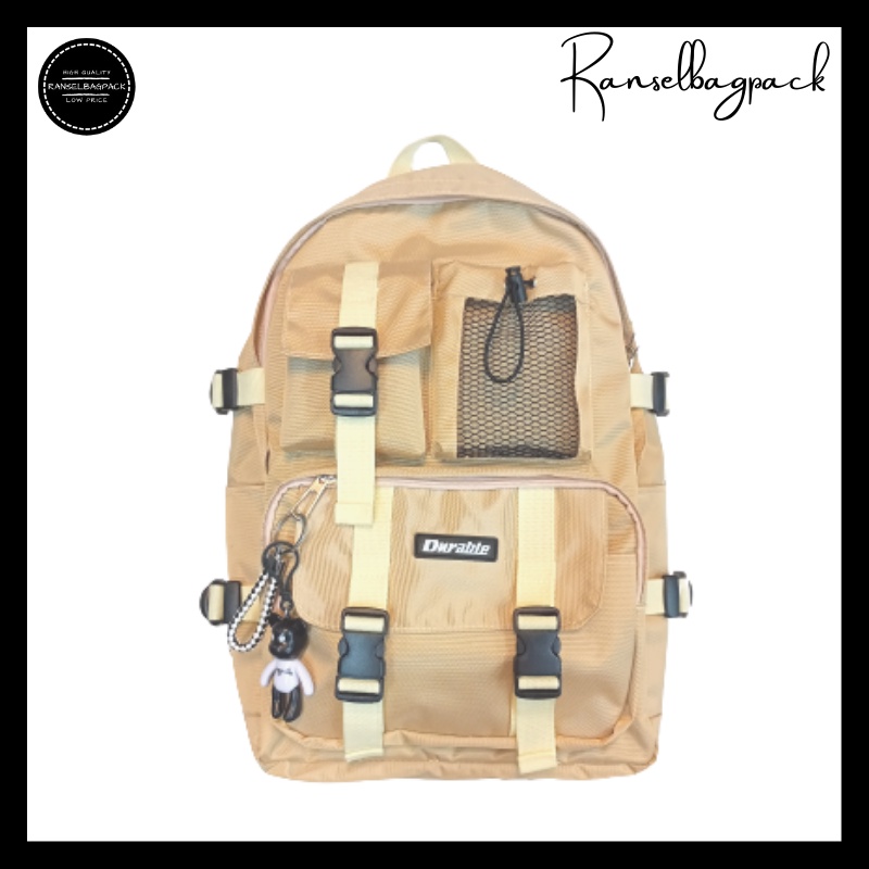 Tas Ransel - Backpack Punggung Bahu Sekolah Kekinian Terbaru Murah Casual Simpel Elegan Multifungsi Stylish Pria Wanita Cewek Cowok-Crem