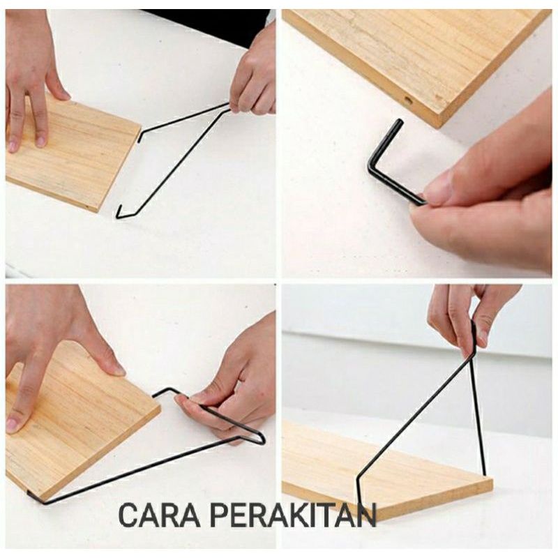 RAK DINDING KAYU GANTUNG BESI P.50.40.30.20× LEBAR 12 CM