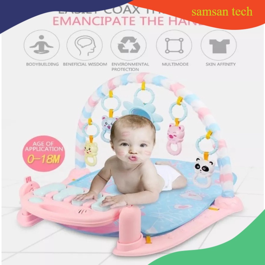 Baby Play Gym Mainan Anak Bayi Rattle &amp; Piano Playmat Matras