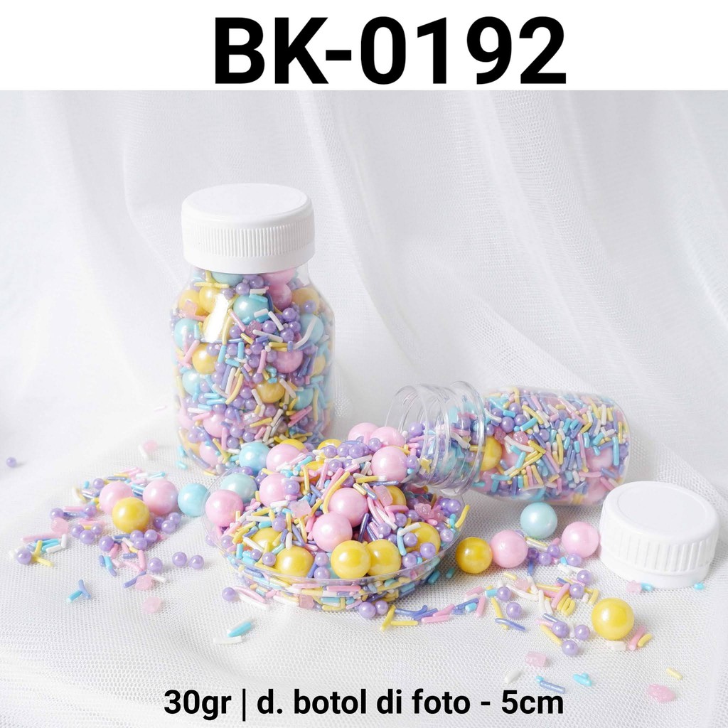 

BK-0192 Sprinkles sprinkle sprinkel 30gr 30 gram mutiara mix pastel yamama baking grosir murah sprinkles cake dekorasi mutiara trimit decoration story sprinklestory sprinklesstory sprinkle story yamama baking