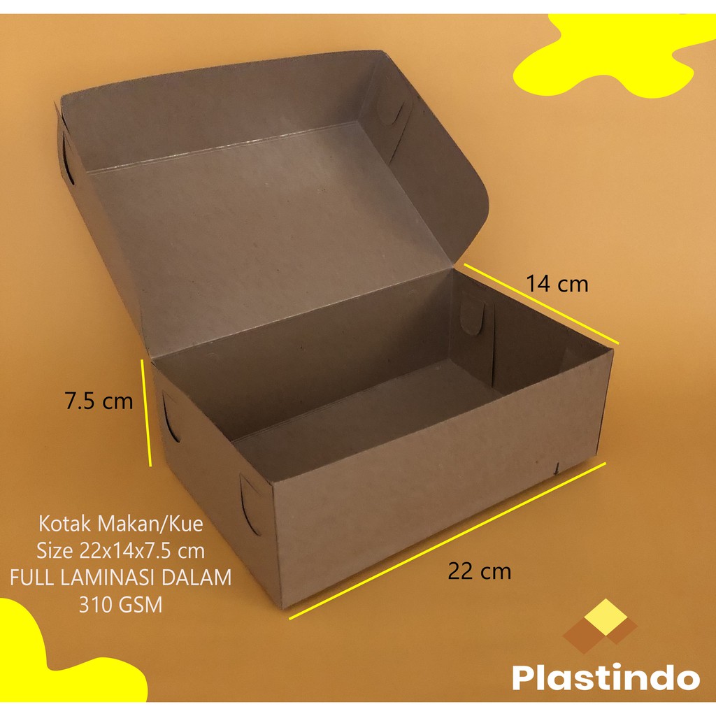 Box Nasi Dus Makanan 22 x 14x 7,5 cm Tebal Anti Minyak | Kotak Box Kemasan Nasi Jajan Roti Snack Lum