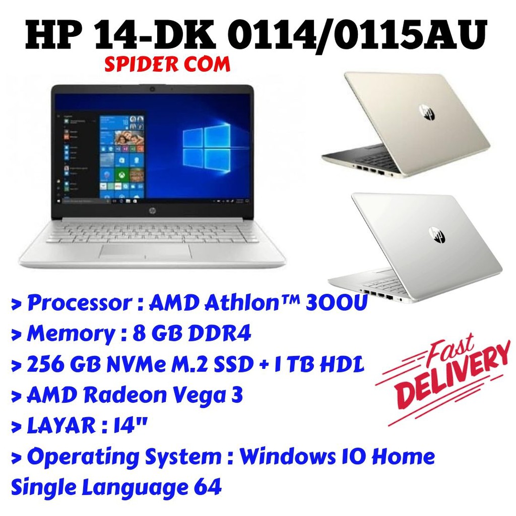 LAPTOP PROMO HP 14-DK0114AU/Athlon 300/RAM 8Gb/HDD 1TB+256Gb SSD/Vega3/WIN10 ORI