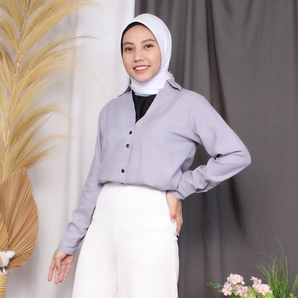 Kemeja Wanita V Neck polos / Kemeja Kerja / Kemeja Casual Wanita