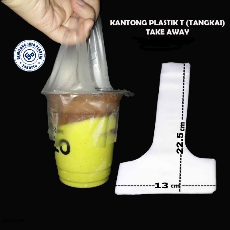 KANTONG PLASTIK TENTENG BENTUK T BUAT 1 GELAS TAKE AWAY HD T CUP Bubble Jus