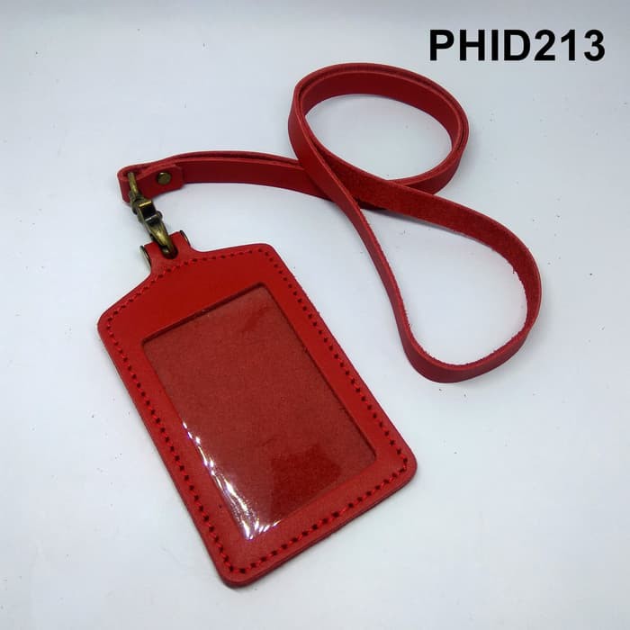 gantungan ID card kulit asli - tali id card holder - PHID213