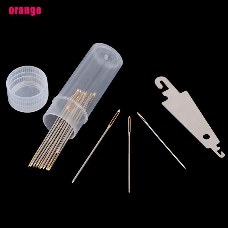 (Happy) 30pcs Jarum Jahit Bordir Cross Stitch Mata Emas Dengan Threader