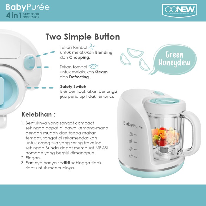 OONew Petite Series 4 in 1 Baby Food Proccesor - Green Honeydew (FREE Pasta Cooker)