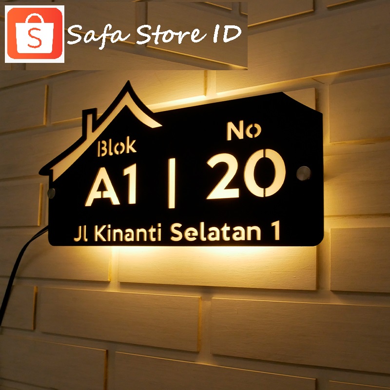 Nomor Rumah Akrilik LED Papan Nomer Rumah Acrylic Lampu Hias