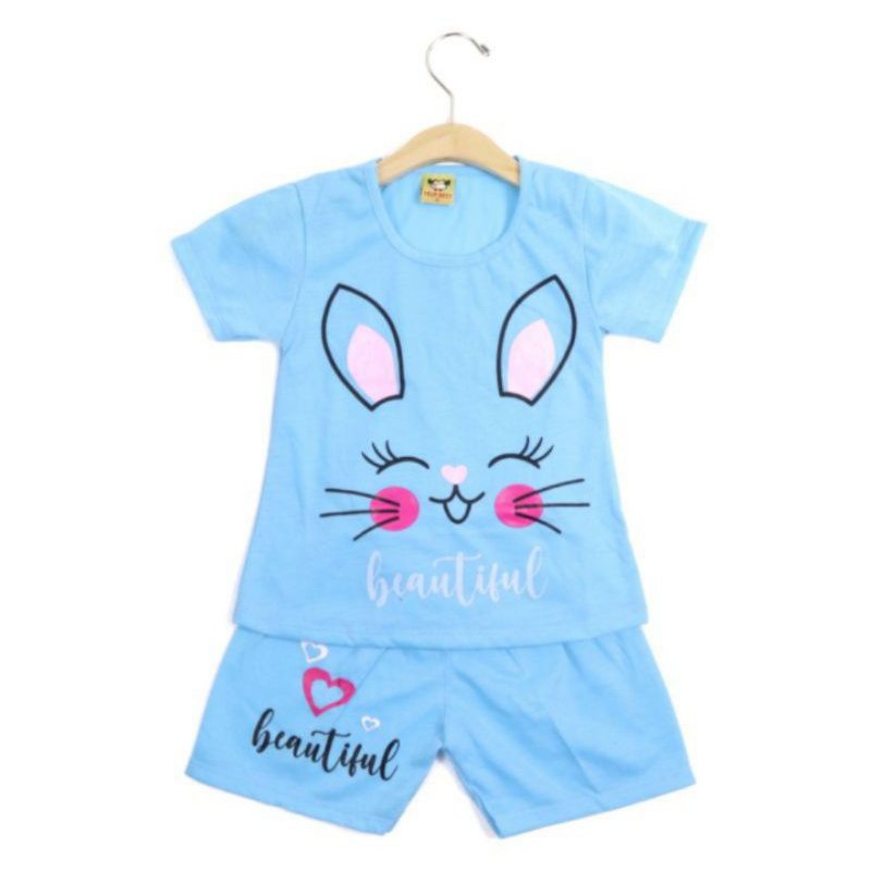 SETELAN BAJU ANAK PEREMPUAN SIKUNING MOTIF RABBIT 2-6 TAHUN NEW