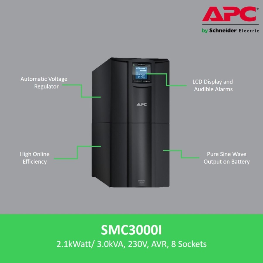 UPS APC SMC3000I 3000VA 2100 Watt dengan LCD Display GARANSI RESMI | Baterai backup