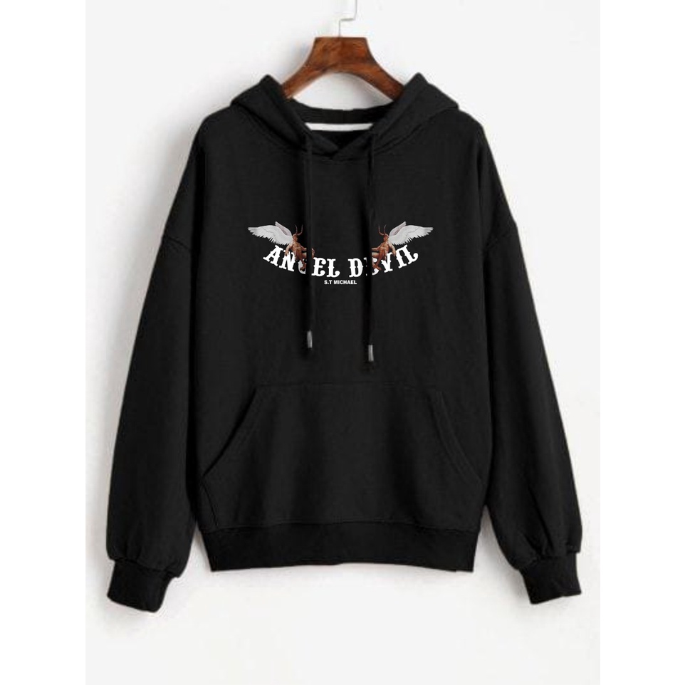 Hoodie Angel Devil Sweater Pria Fleece